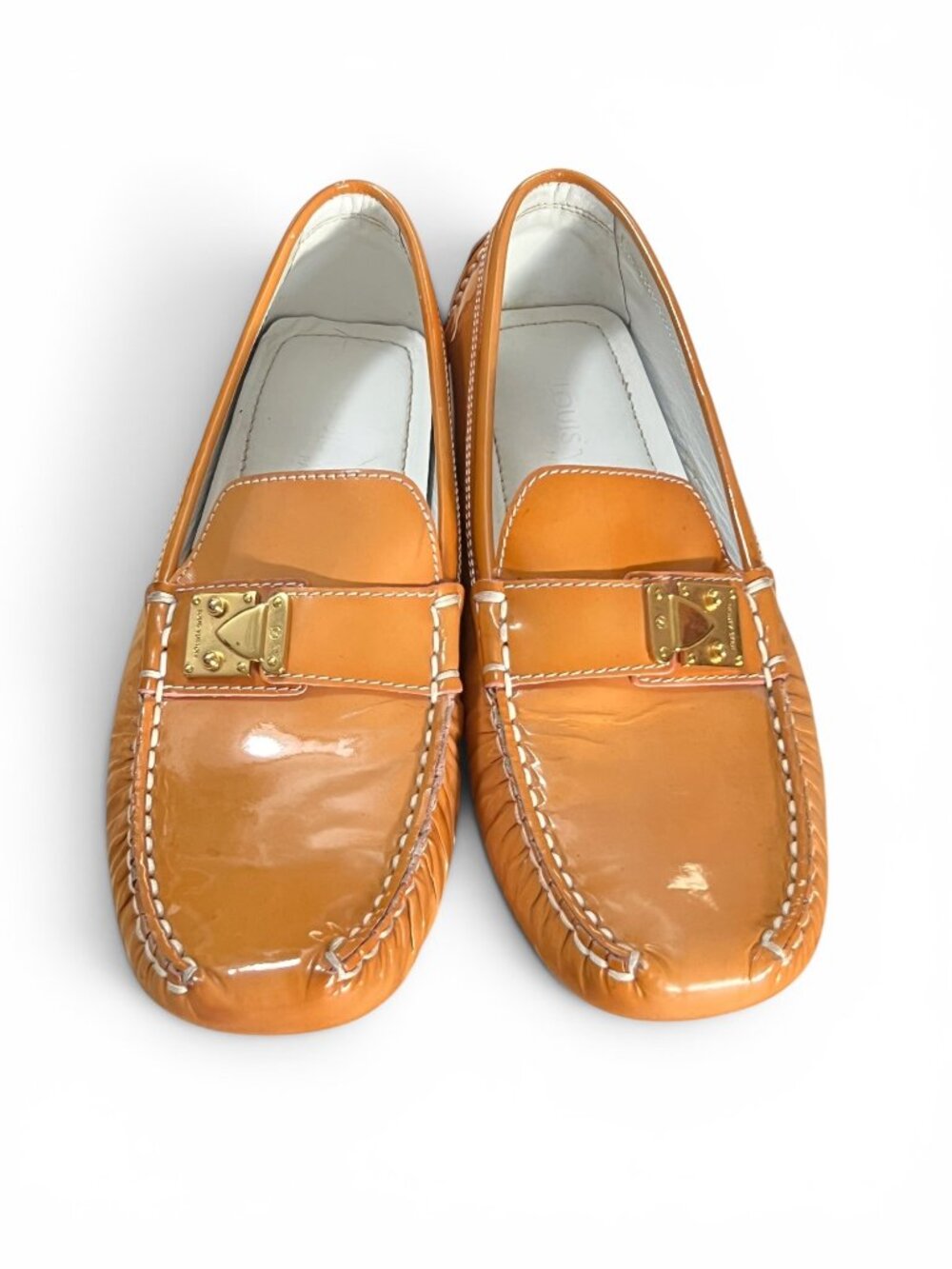 Louis Vuitton Lombok Patent Leather Tan Loafers Gold-Tone Hardware Size 36 1/2 - Picture 2 of 8